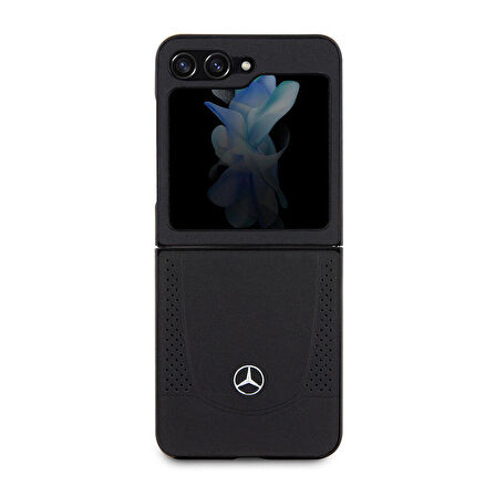 Galaxy Z Flip 5 Kılıf Mercedes Benz Orjinal Lisanslı Metal Yıldız Logolu Urban Deri Kapak Siyah