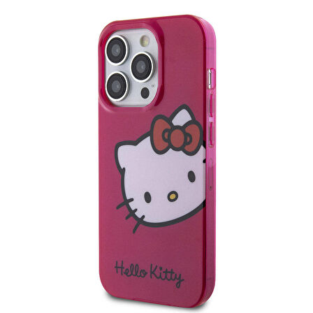 iPhone 15 Pro Max Kılıf Hello Kitty Orjinal Lisanslı Yazı ve İkonik Logolu Kitty Head Kapak Pembe