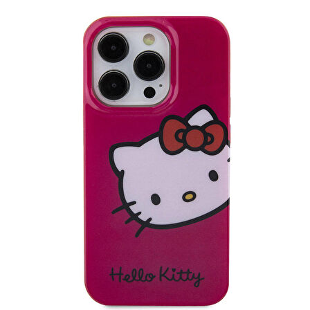 iPhone 15 Pro Max Kılıf Hello Kitty Orjinal Lisanslı Yazı ve İkonik Logolu Kitty Head Kapak Pembe