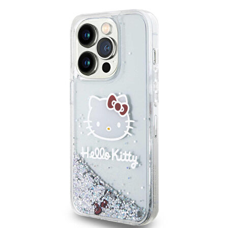 iPhone 15 Pro Kılıf Hello Kitty Orjinal Lisanslı İkonik Sıvılı Glitter Kapak Şeffaf