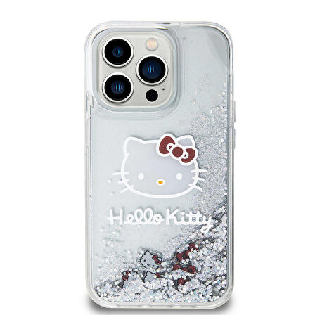 iPhone 15 Pro Kılıf Hello Kitty Orjinal Lisanslı İkonik Sıvılı Glitter Kapak Şeffaf