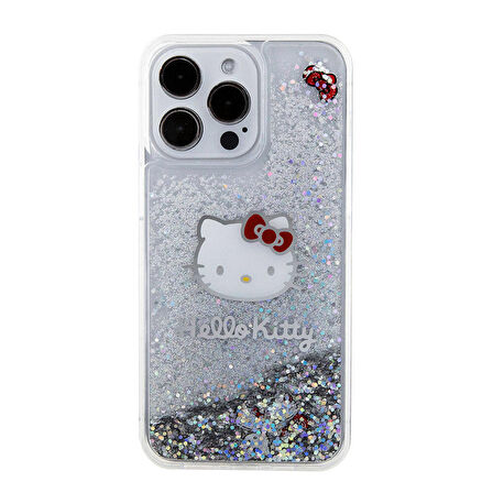 iPhone 15 Pro Max Kılıf Hello Kitty Orjinal Lisanslı İkonik Sıvılı Glitter Kapak Şeffaf