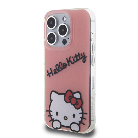 iPhone 15 Pro Kılıf Hello Kitty Orjinal Lisanslı Askılı Yazı ve İkonik Logolu Daydreaming Pembe