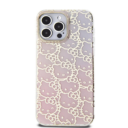 iPhone 15 Pro Max Kılıf Hello Kitty Orj Lisans Renk Geçişli Elektroplating Kaplama Kitty Head Pembe