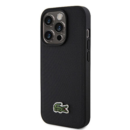 iPhone 15 Pro Max Kılıf Lacoste Orjinal Lisanslı PU Pike Desenli İkonik Timsah Dokuma Logolu Siyah
