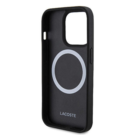 iPhone 15 Pro Max Kılıf Lacoste Orjinal Lisanslı PU Pike Desenli İkonik Timsah Dokuma Logolu Siyah