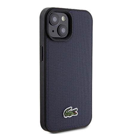 iPhone 15 Kılıf Lacoste Orjinal Lisanslı PU Pike Desenli İkonik Timsah Dokuma Logolu Kapak