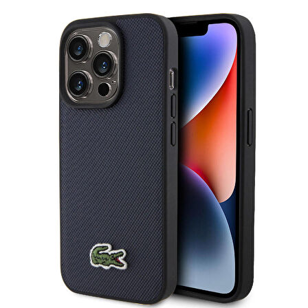 iPhone 15 Pro Kılıf Lacoste Orjinal Lisanslı PU Pike Desenli İkonik Timsah Dokuma Logolu Kapak