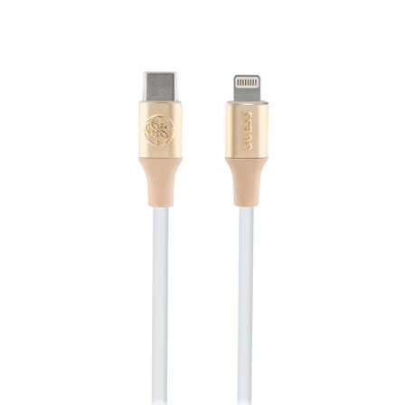 iPhone PD Şarj Kablosu Guess Orjinal Lisanslı Işıklı Kablo Ucu Type-c to Lightning 3A 1.5M Gold