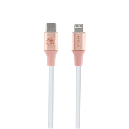 iPhone PD Şarj Kablosu Guess Orjinal Lisanslı Işıklı Kablo Ucu Type-c to Lightning 3A 1.5M Pembe