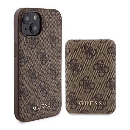 iPhone 14 Kılıf Guess Orjinal Lisanslı Magsafe Özellikli Kapak + Powerbank 5000mAh Kahverengi