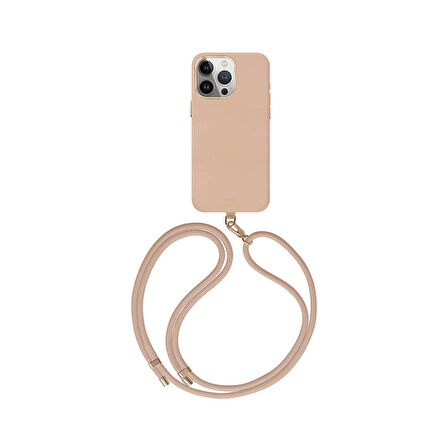 iPhone 15 Pro Uyumlu Kılıf Magsafe Şarj Özellik Soft Arka Yüzey Askı İpli Coehl Muse Kapak Rose Gold