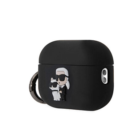 Airpods Pro 2 Uyumlu Kılıf Karl Lagerfeld Orjinal Lisanslı Karl&Choupette 3D Silikon Siyah
