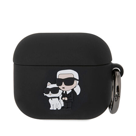 Airpods 3. Nesil Uyumlu Kılıf Karl Lagerfeld Orjinal Lisanslı Karl&Choupette 3D Silikon Siyah