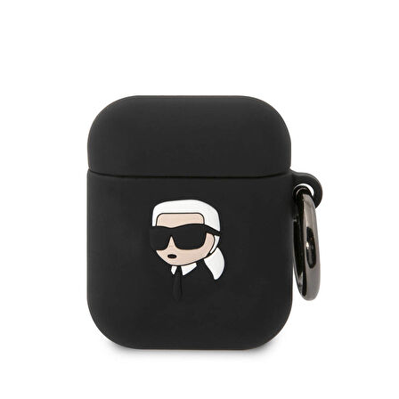 Airpods Uyumlu Kılıf Karl Lagerfeld Orjinal Lisanslı Karl 3D Silikon Siyah