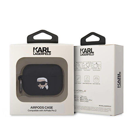 Airpods Pro 2 Uyumlu Kılıf Karl Lagerfeld Orjinal Lisanslı Karl 3D Silikon Siyah