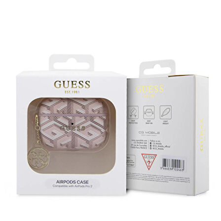 Airpods Pro 2 Uyumlu Kılıf Guess Orjinal Lisanslı G Cube Desenli 4G Süs Zincirli Pembe