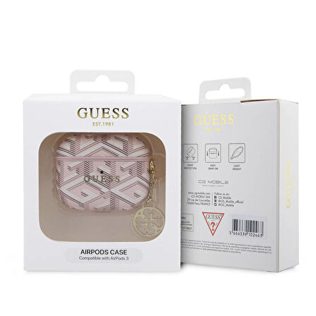 Airpods 3. Nesil Uyumlu Kılıf Guess Orjinal Lisanslı G Cube Desenli 4G Süs Zincirli Pembe