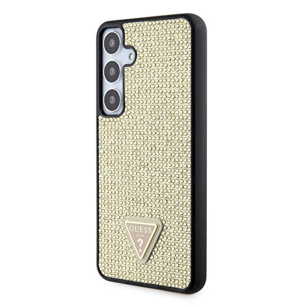 Galaxy S24 Uyumlu Kılıf Guess Lisanslı Taşlı Arka Yüzey Üçgen Logolu Kapak Gold