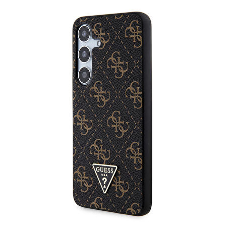 Galaxy S24 Uyumlu Kılıf Guess Lisanslı PU Üçgen Logo 4G Desenli Kapak Siyah