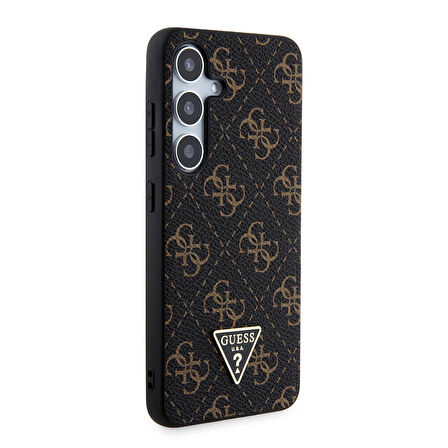 Galaxy S24 Uyumlu Kılıf Guess Lisanslı PU Üçgen Logo 4G Desenli Kapak Siyah