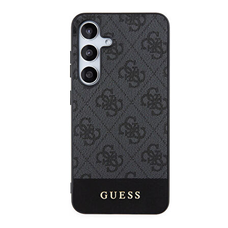 Galaxy S24 Uyumlu Kılıf Guess Lisanslı PU Deri Şerit Logo Dizaynlı Kapak Siyah