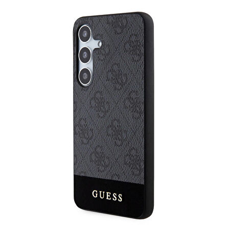 Galaxy S24 Uyumlu Kılıf Guess Lisanslı PU Deri Şerit Logo Dizaynlı Kapak Siyah
