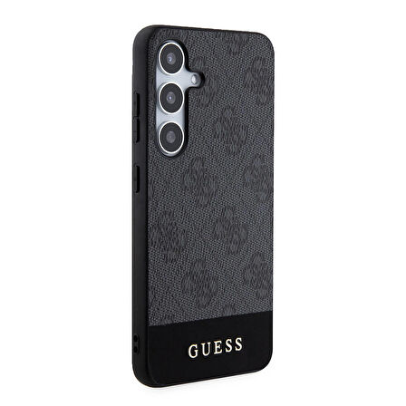 Galaxy S24 Uyumlu Kılıf Guess Lisanslı PU Deri Şerit Logo Dizaynlı Kapak Siyah