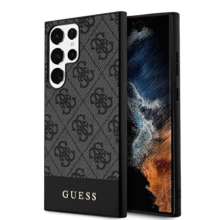 Galaxy S24 Ultra Uyumlu Kılıf Guess Lisanslı PU Deri Şerit Logo Dizaynlı Kapak Siyah