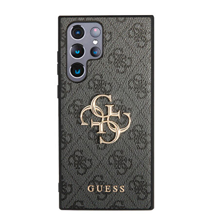 Galaxy S24 Ultra Uyumlu Kılıf Guess Lisanslı PU Deri Yazı ve 4G Metal Logolu Desenli Kapak Siyah