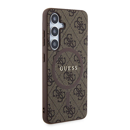 Galaxy S24 Uyumlu Kılıf Guess Lisanslı Magsafe Özellikli 4G Desenli Yazı Logolu Kapak Kahverengi