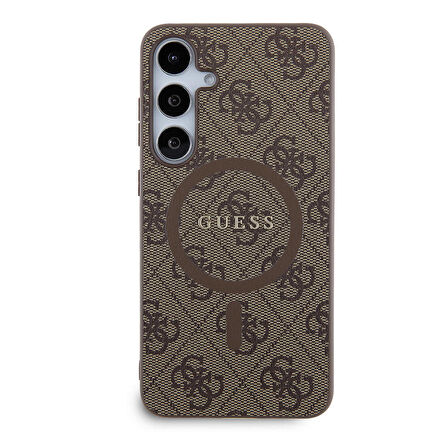 Galaxy S24 Plus Kılıf Guess Lisanslı Magsafe Özellikli 4G Desenli Yazı Logolu Kapak Kahverengi