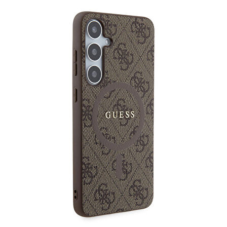 Galaxy S24 Plus Kılıf Guess Lisanslı Magsafe Özellikli 4G Desenli Yazı Logolu Kapak Kahverengi