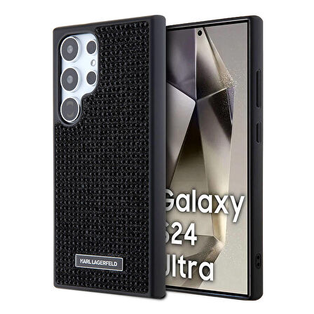 Galaxy S24 Ultra Uyumlu Kılıf Karl Lagerfeld Taşlı Metal Logo Lisanslı Kapak Siyah