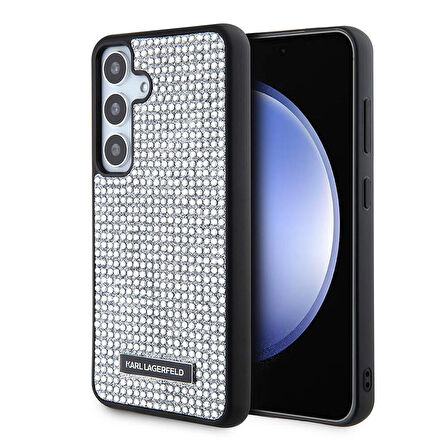 Galaxy S24 Uyumlu Kılıf Karl Lagerfeld Taşlı Metal Logo Lisanslı Kapak Gümüş