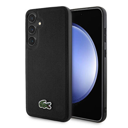 Galaxy S24 Kılıf Lacoste Lisanslı PU Pike Desenli Arka Yüzey İkonik Timsah Dokuma Logolu Kapak Siyah