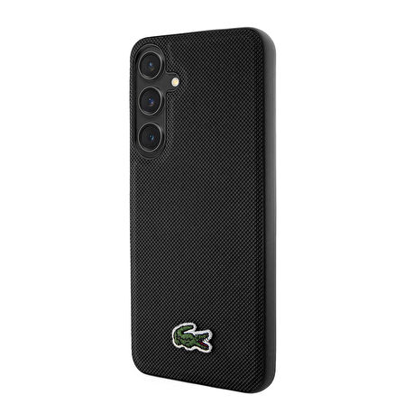 Galaxy S24 Kılıf Lacoste Lisanslı PU Pike Desenli Arka Yüzey İkonik Timsah Dokuma Logolu Kapak Siyah