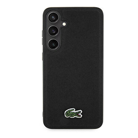 Galaxy S24 Kılıf Lacoste Lisanslı PU Pike Desenli Arka Yüzey İkonik Timsah Dokuma Logolu Kapak Siyah
