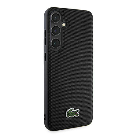 Galaxy S24 Kılıf Lacoste Lisanslı PU Pike Desenli Arka Yüzey İkonik Timsah Dokuma Logolu Kapak Siyah