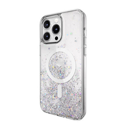 iPhone 15 Pro Max Uyumlu Kılıf Magsafe Özellikli Simli Şeffaf Lisanslı Switcheasy Starfield-M Şeffaf