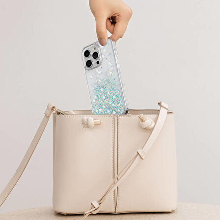 iPhone 14 Pro Max Uyumlu Kılıf Parlayan Simli Şeffaf Lisanslı Switcheasy Starfield Kapak Mavi