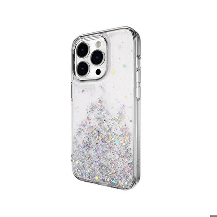iPhone 14 Pro Uyumlu Kılıf Parlayan Simli Şeffaf Lisanslı Switcheasy Starfield Kapak Şeffaf