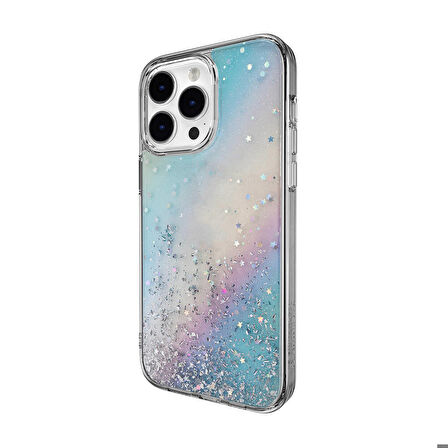 iPhone 14 Pro Max Uyumlu Kılıf Parlayan Simli Şeffaf Lisanslı Switcheasy Starfield Kapak Çok Renkli