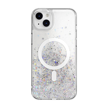 iPhone 14 Plus Uyumlu Kılıf Magsafe Özellikli Simli Şeffaf Lisanslı Switcheasy Starfield-M Şeffaf