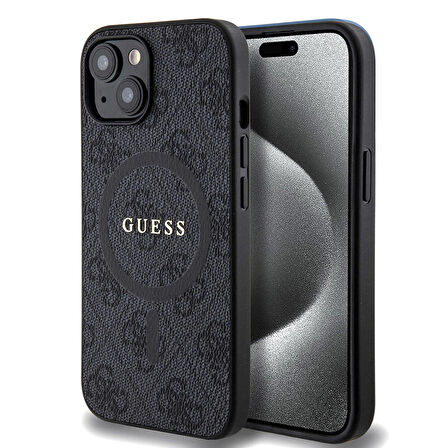 iPhone 15 Uyumlu Kılıf Guess Orjinal Lisanslı Magsafe Özellikli 4G Desenli Yazı Logolu Kapak Siyah