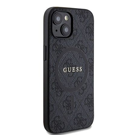 iPhone 15 Uyumlu Kılıf Guess Orjinal Lisanslı Magsafe Özellikli 4G Desenli Yazı Logolu Kapak Siyah