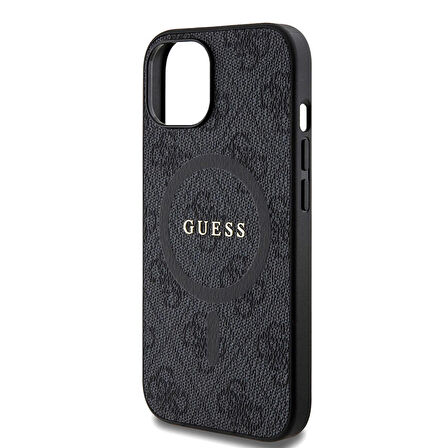 iPhone 15 Uyumlu Kılıf Guess Orjinal Lisanslı Magsafe Özellikli 4G Desenli Yazı Logolu Kapak Siyah