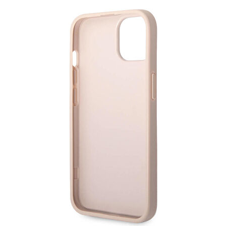 iPhone 15 Uyumlu Kılıf Guess Orjinal Lisanslı PU Deri Yazı ve 4G Metal Logolu Desenli Kapak Pembe