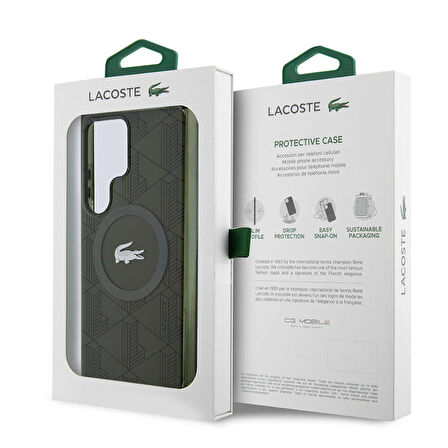 Galaxy S24 Ultra Kılıf Lacoste Lisanslı Magsafe Özellikli  Timsah Logolu Blend Monogram Haki