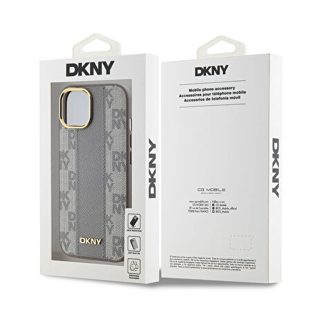 Apple iPhone 15 Plus Uyumlu Kılıf DKNY Orjinal Lisanslı Magsafe Şarj Özellikli 3D Yazılı Checkered Pattern Kapak